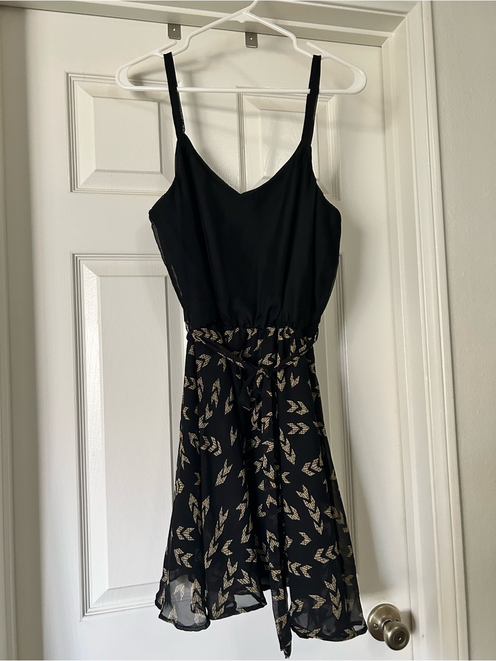 Black Poppy Black Dress with Gold Leaf Print